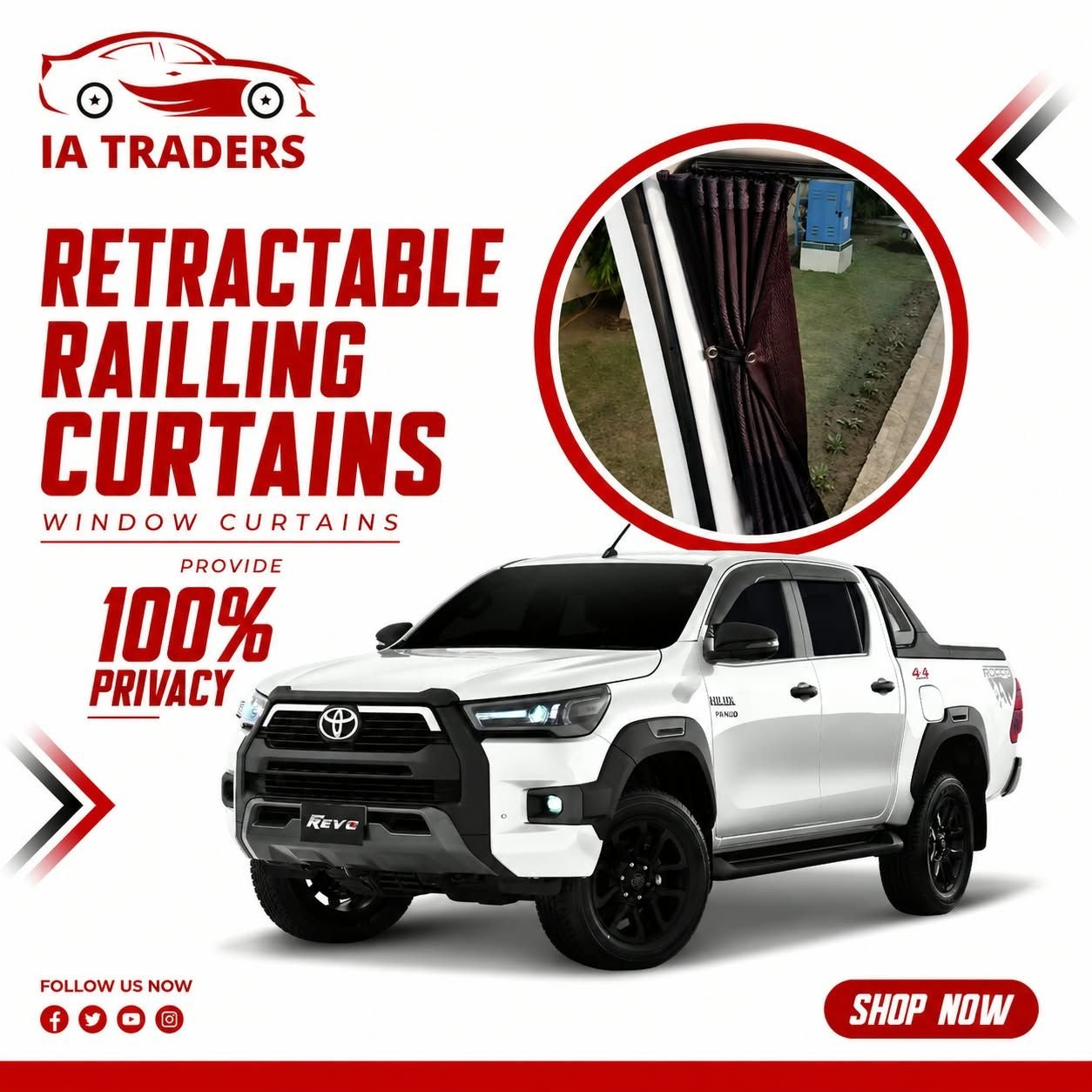 Retractable Railing Curtains — Toyota Hilux (Revo) 2016-25