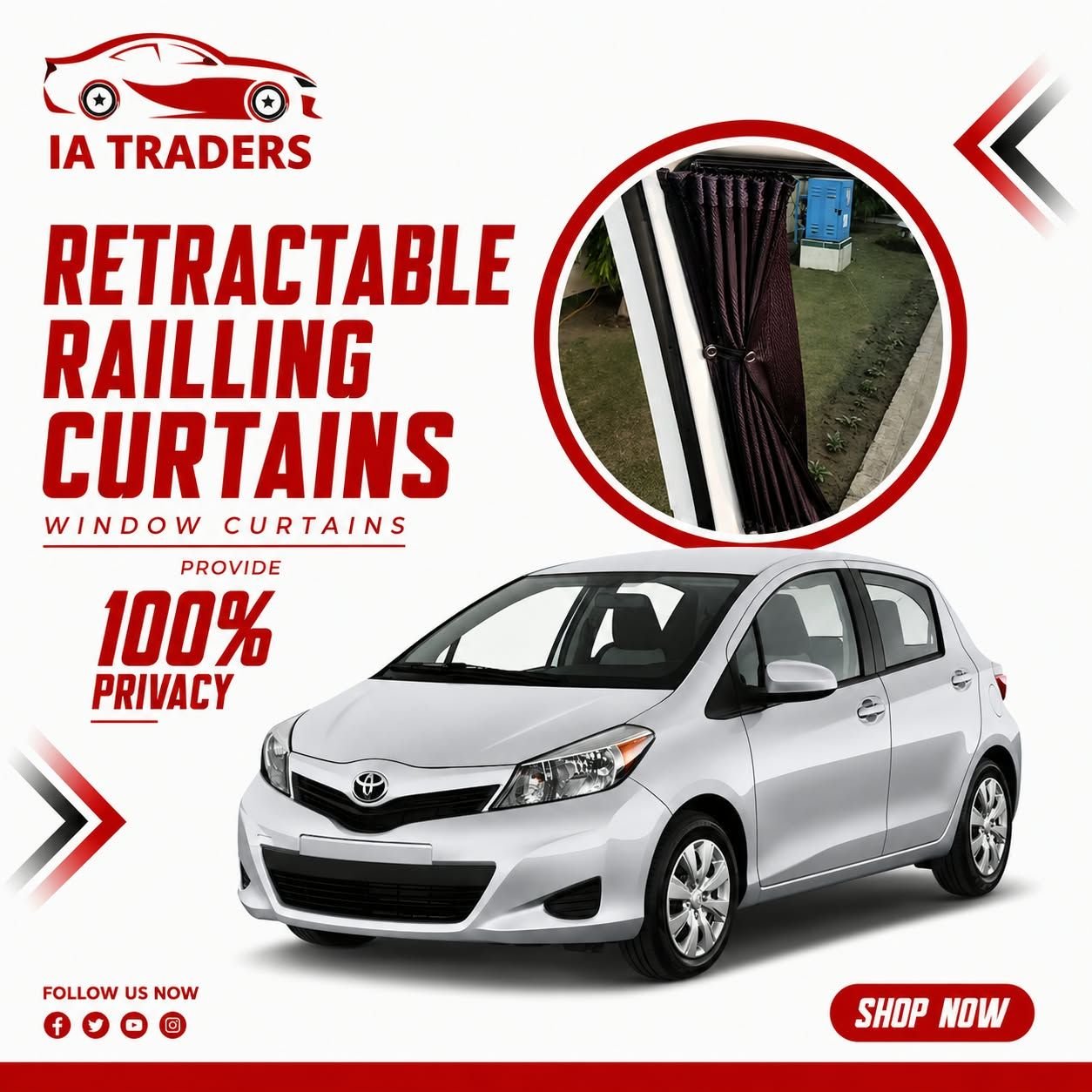 Retractable Railing Curtains — Toyota Vitz 2012-21